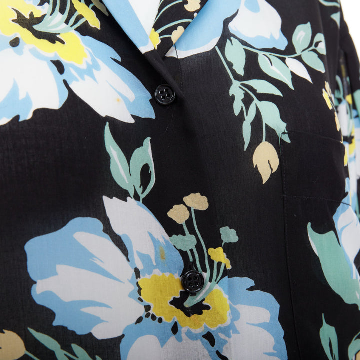 TOM FORD blue yellow black floral print lyocell button up relaxed shirt IT38 XS