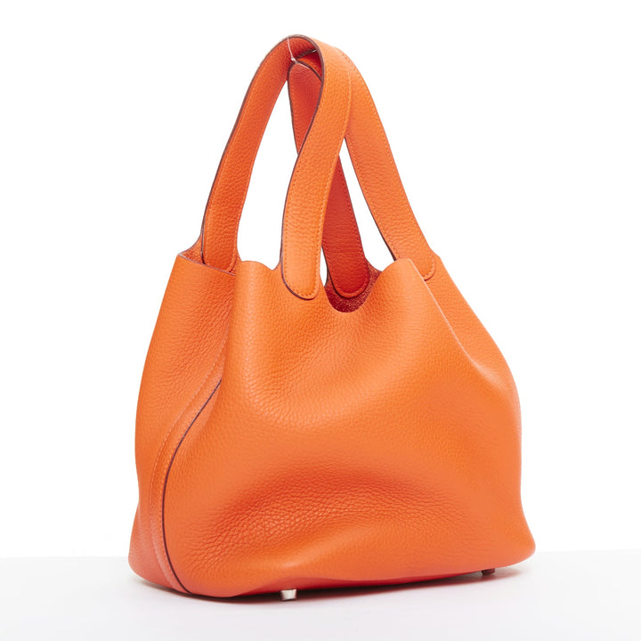 HERMES Picotin 22 orange Clemence leather palladium hardware tote bag MM