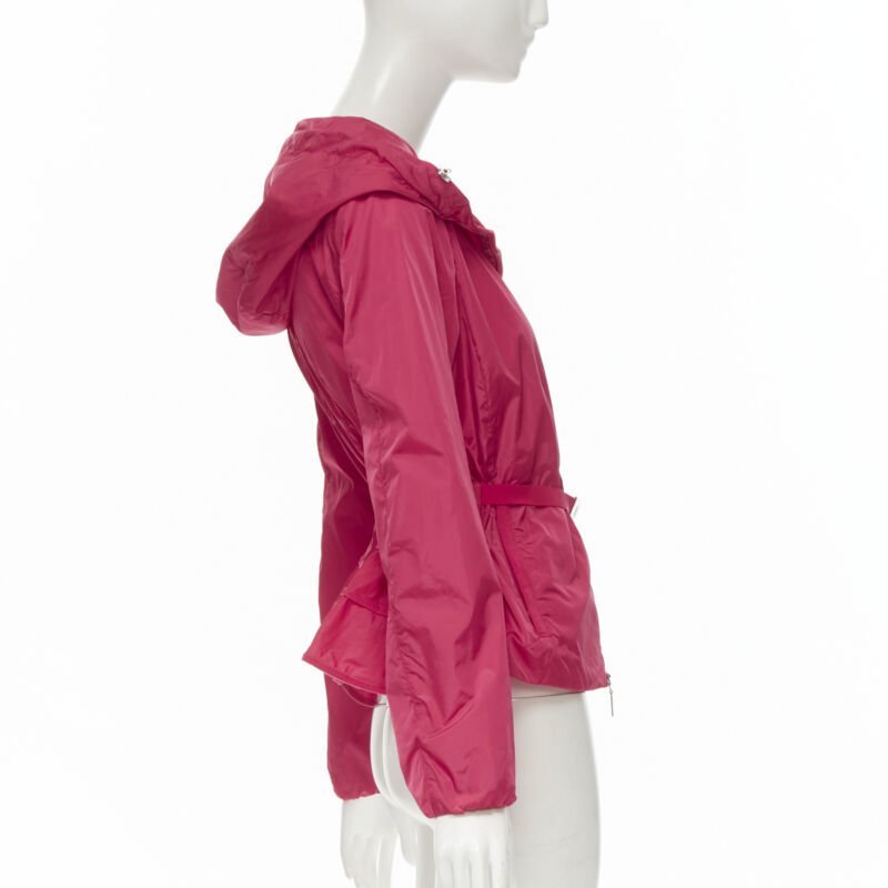 MONCLER Gazon Giubbotto pink back ruffles belted waist windbreaker jacket Sz 2 M