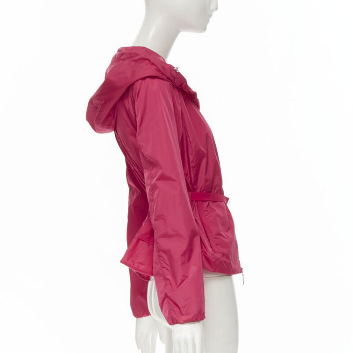 MONCLER Gazon Giubbotto pink back ruffles belted waist windbreaker jacket Sz 2 M