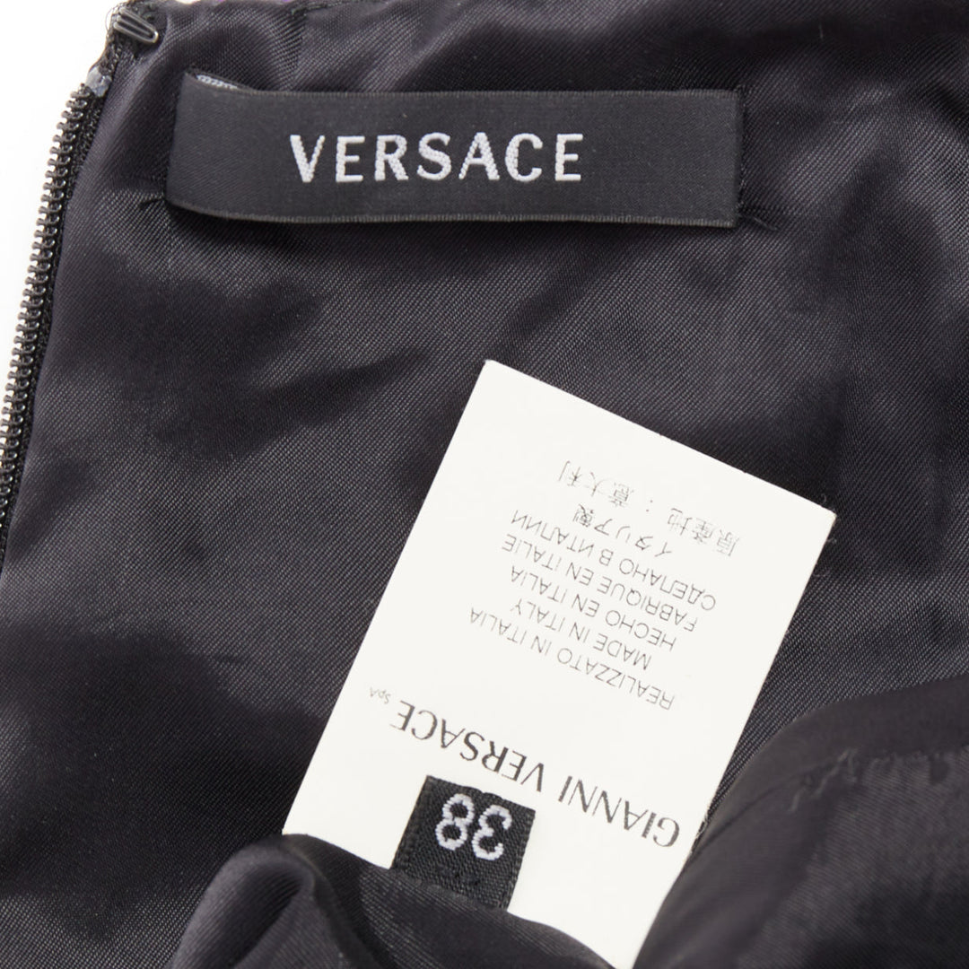 VERSACE purple black white tweed black jacquard sleeveless dress IT38 XS
