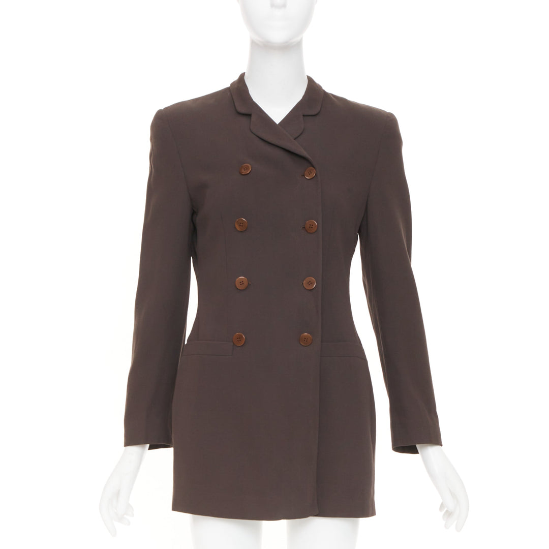 GIORGIO ARMANI solid brown pure new wool double breasted tailored jacket IT40 S
