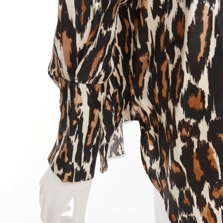 CALVIN KLEIN 205W39NYC Raf Simons silk  brown black leopard print shirt US0 XS