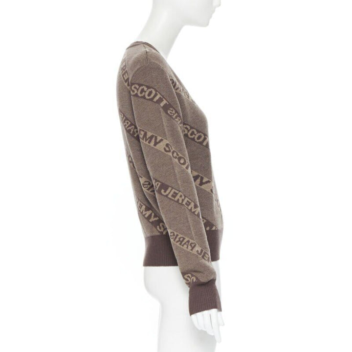 vintage JEREMY SCOTT PARIS brown logo intarsia wool short sweater S