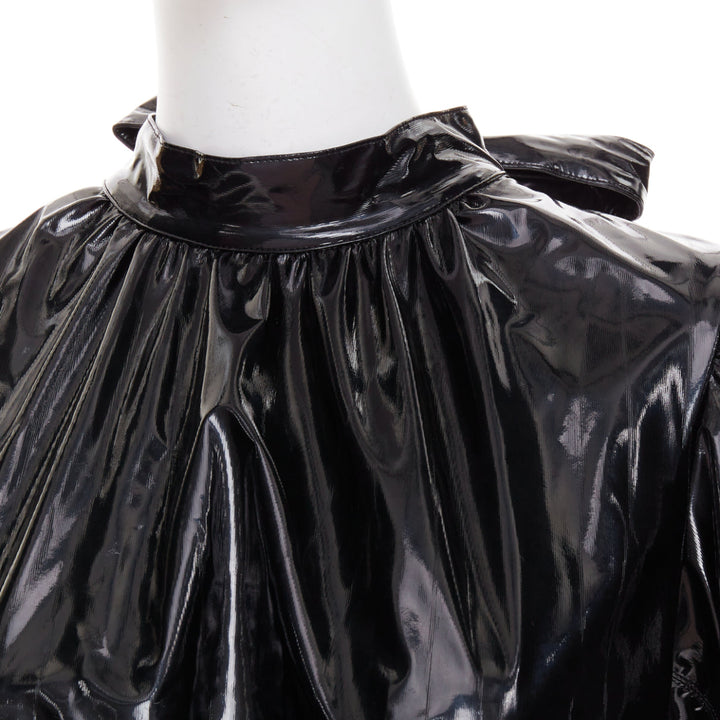 MSGM Vinyl Midi Nero black PVC short sleeve back bow tie midi dress IT38 XS