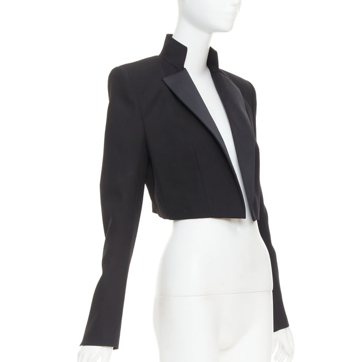 ALEXANDRE VAUTHIER black pop stand collar cropped blazer short tuxedo jacket