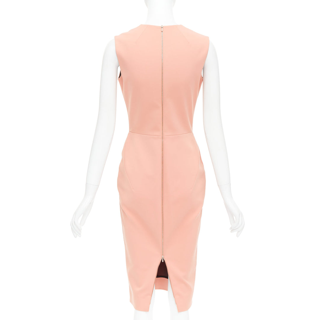 VICTORIA BECKHAM salmon pink cotton blend 2 way zip sheath dress UK10 M