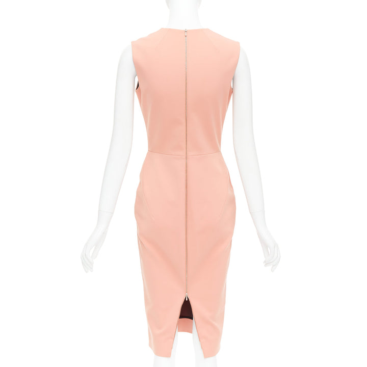 VICTORIA BECKHAM salmon pink cotton blend 2 way zip sheath dress UK10 M