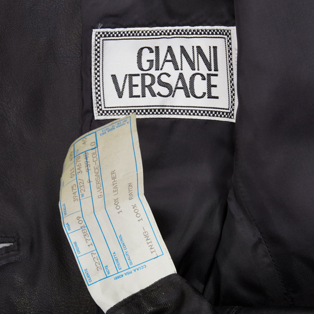 GIANNI VERSACE 1995 Vintage black lambskin silver Medusa hourglass jacket IT40 S