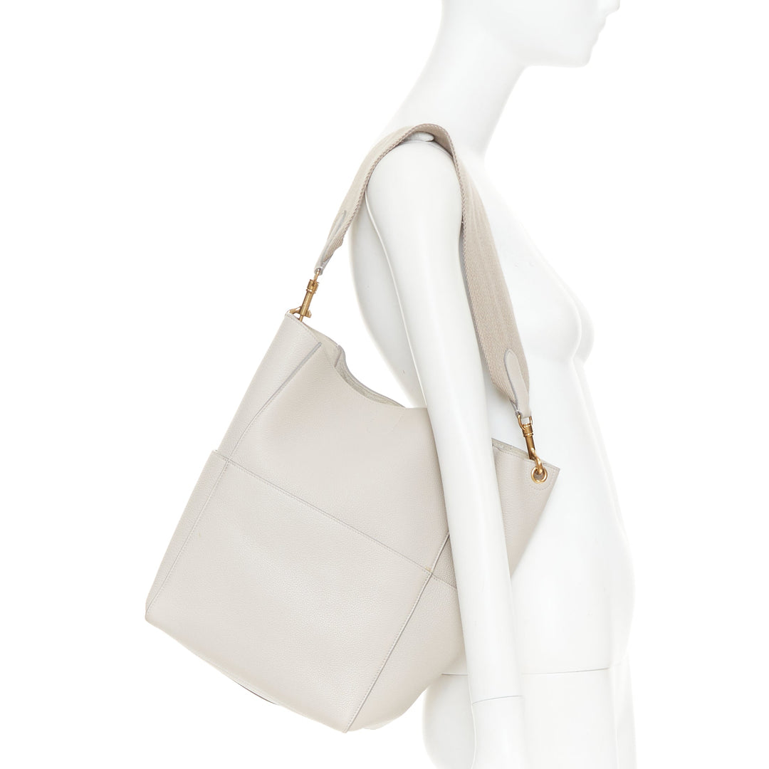 OLD CELINE Seau Sangle off white grey calfskin wool canvas strap bucket bag