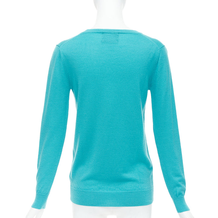 MARKUS LUPFER teal merino wool multicolor sequin lip sweater S