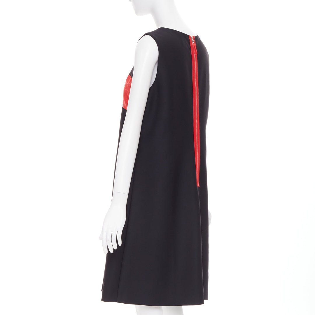 GIORGIO ARMANI Floral Jacquard black red wool blend asymmetric dress IT48 XXL