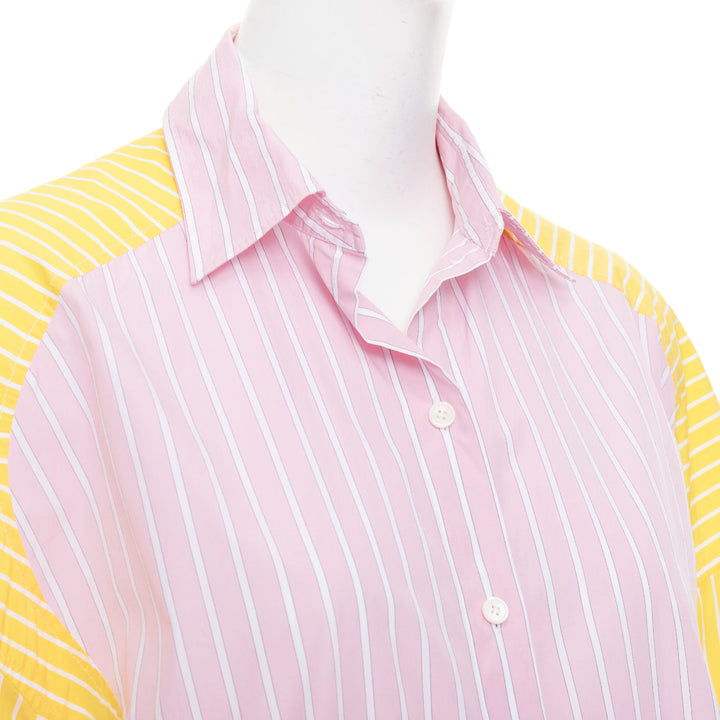 OLD CELINE Phoebe Philo pink yellow striped colorblocked button-up shirt FR36 S