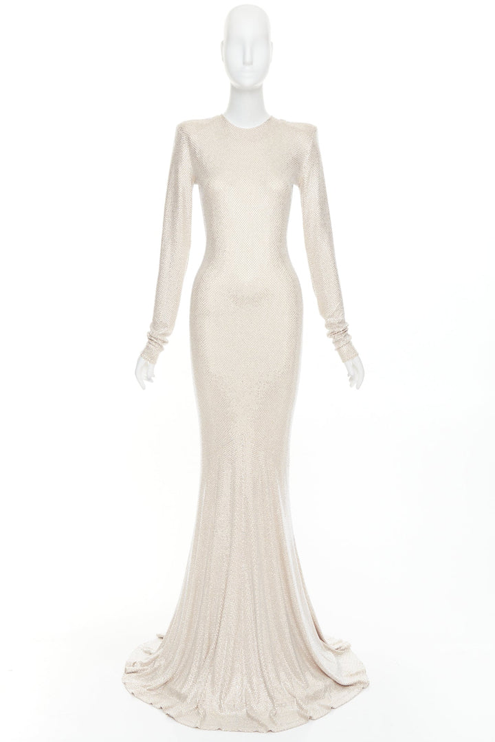 ALEXANDRE VAUTHIER Bridal ivory nude diamond strass crystal long gown dress