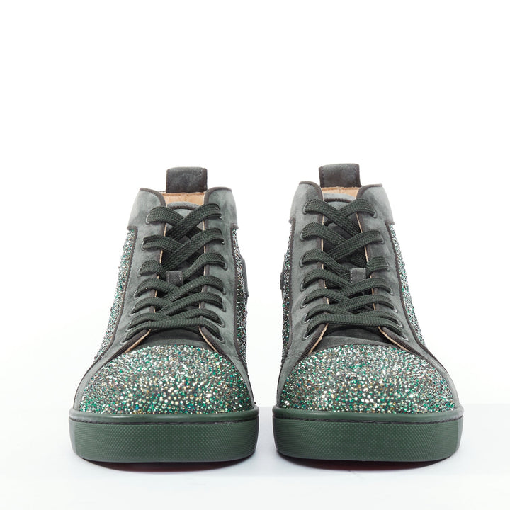 CHRISTIAN LOUBOUTIN Louis Orlato Tsar Green Strass crystals high sneaker EU43