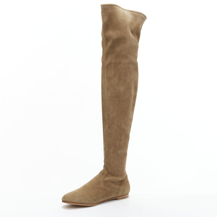 GIANVITO ROSSI Camoscio brown suede flat thigh high boots EU37