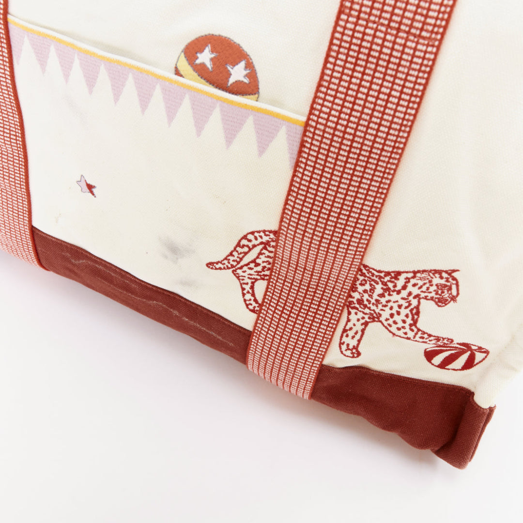 HERMES Circus Nappy Bag red white embroidered cotton canvas tote bag towel set