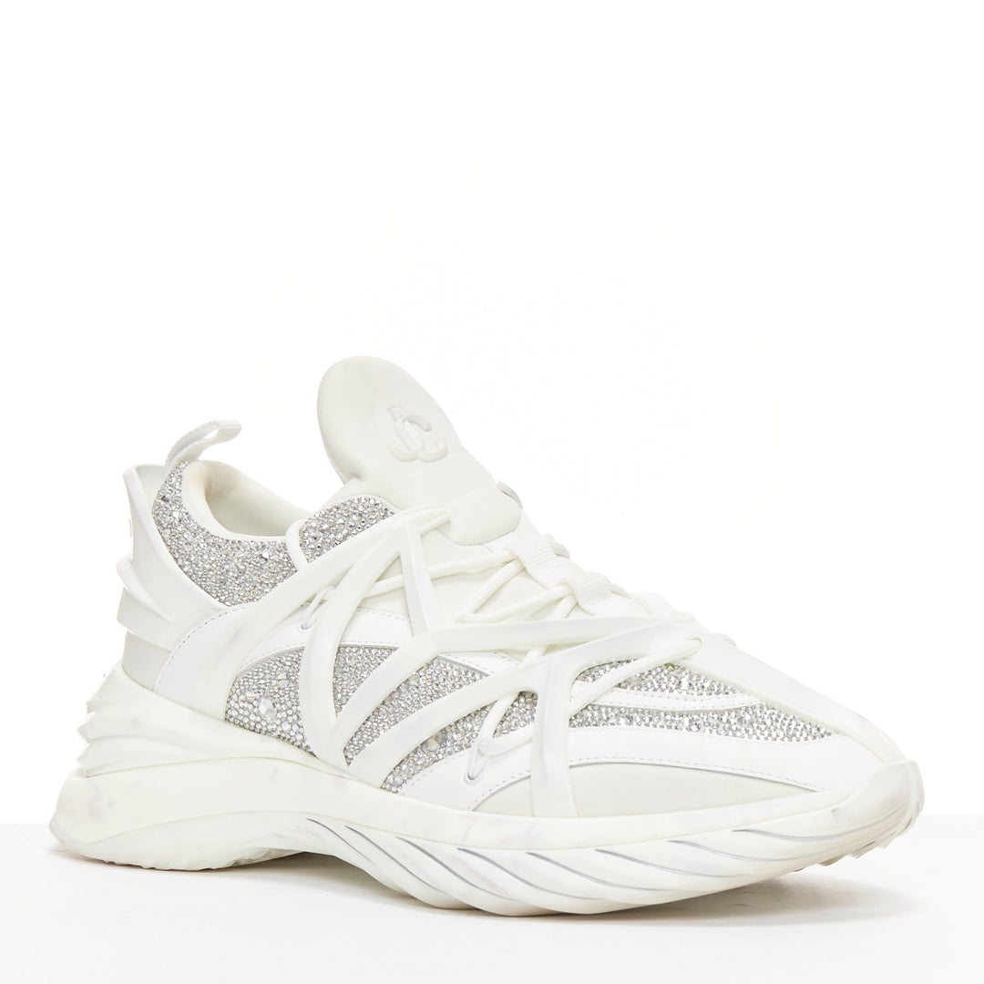 JIMMY CHOO Cosmos white leather rubber JC logo crystal dad sneakers EU39A