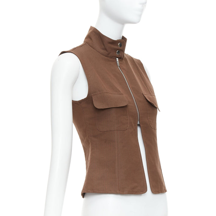 PALOMA WOOL brown linen organic cotton pocketed sleeveless top XS