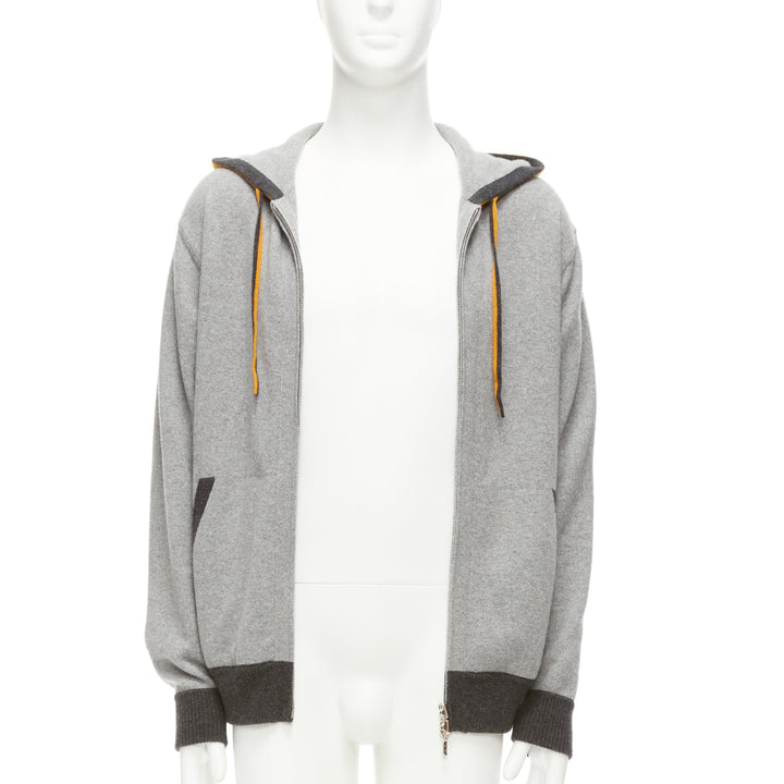 LORO PIANA 100% baby cashmere grey tiger print reversible hoodie zip up M