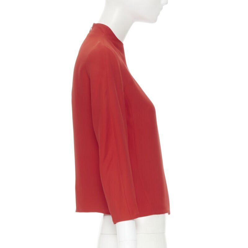 RALPH LAUREN red viscose crepe silk lined mock neck 3/4 sleeve top US0 XS