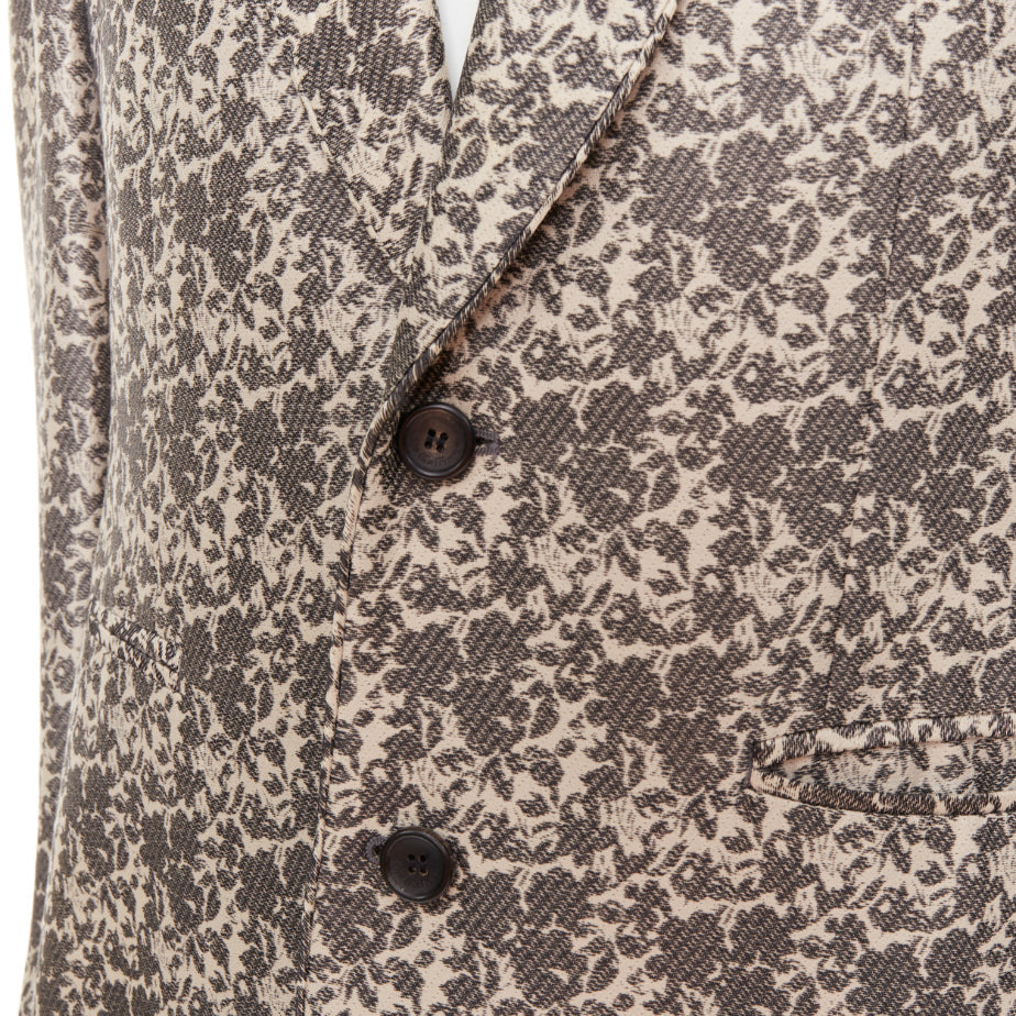 JOHN GALLIANO beige cotton blend grey floral jacquard tapestry blazer EU50 L