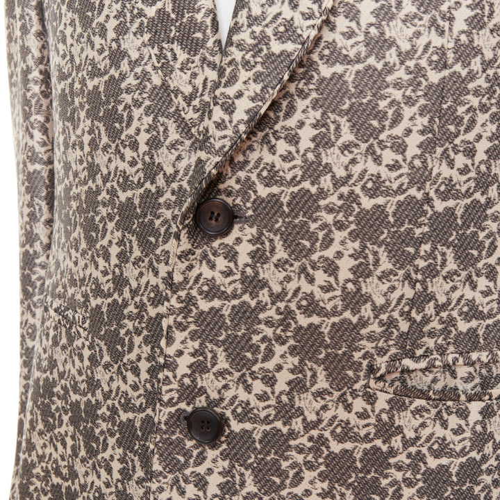 JOHN GALLIANO beige cotton blend grey floral jacquard tapestry blazer EU50 L