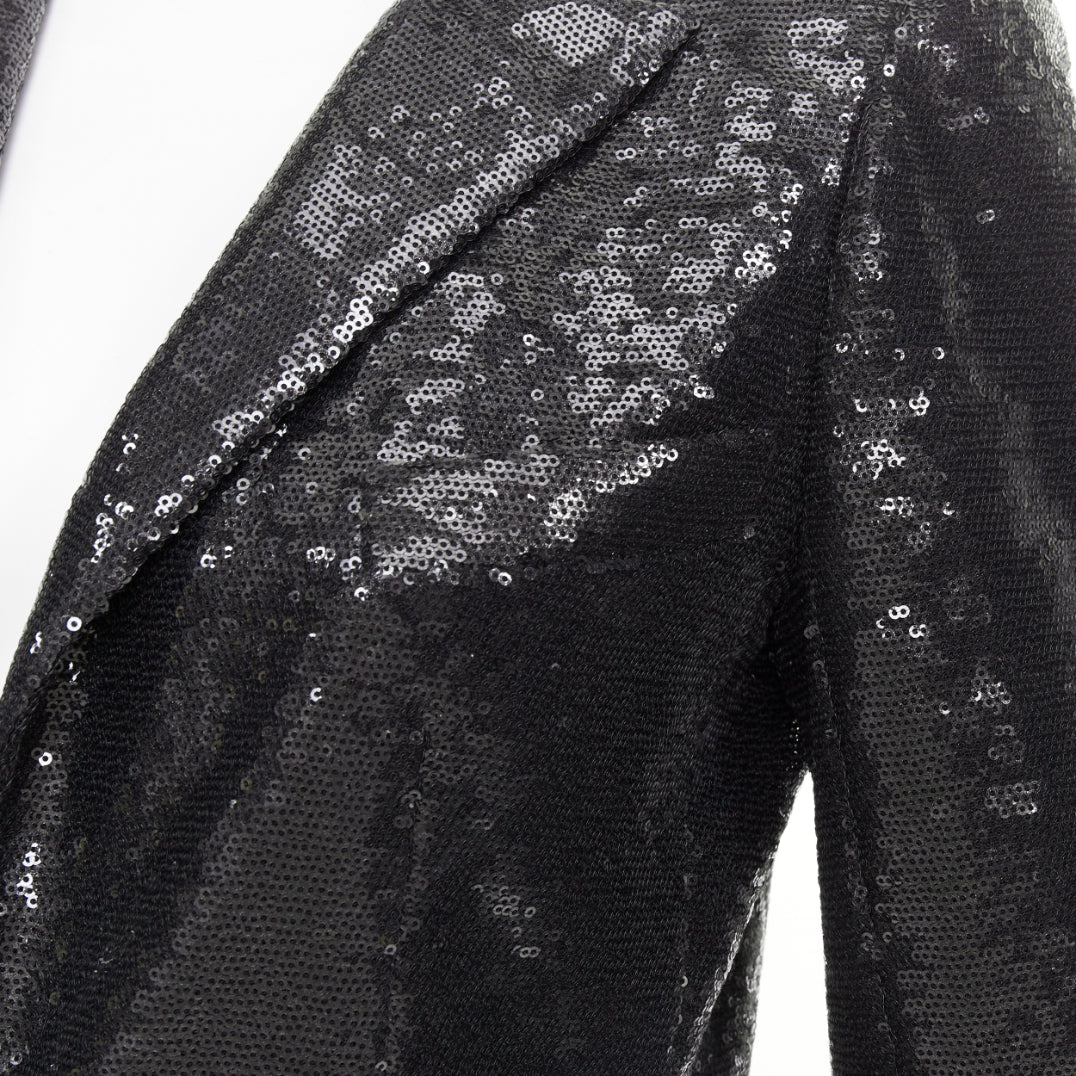 CHANEL 09C Runway Miami black sequin notched collar tailored blazer FR40 L