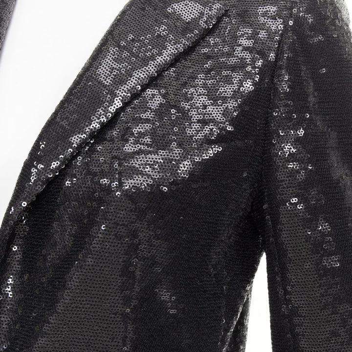 CHANEL 09C Runway Miami black sequin notched collar tailored blazer FR40 L