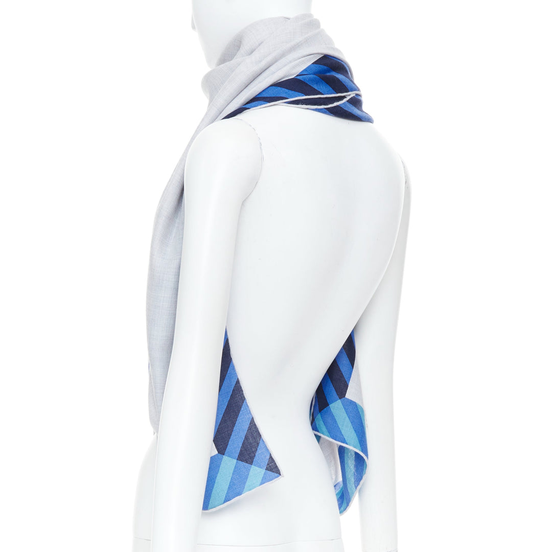 HERMES Encadre Liste au Fil 140cm heather grey marine navy blue stripe shawl