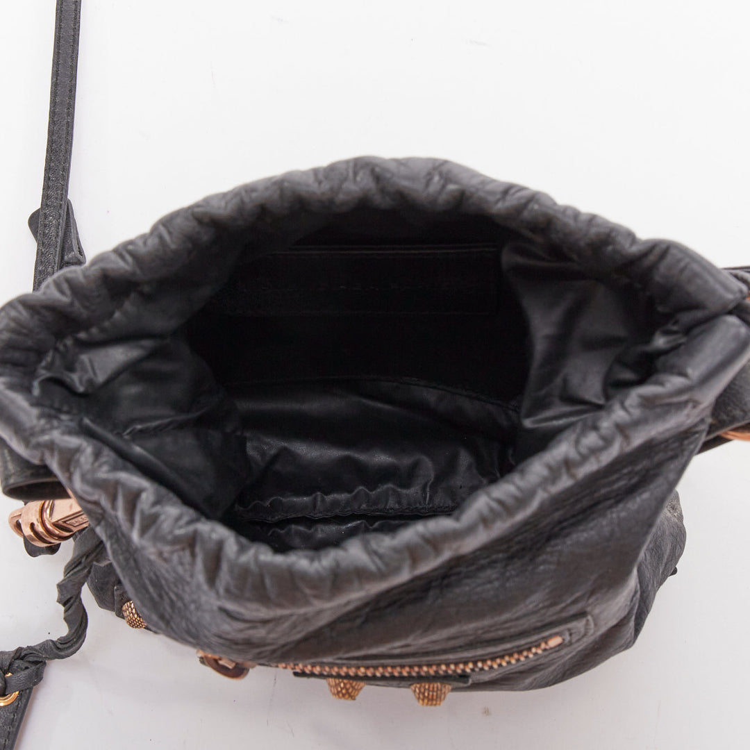 BALENCIAGA Motocross Move On grey leather rose gold hardware crossbody pouch