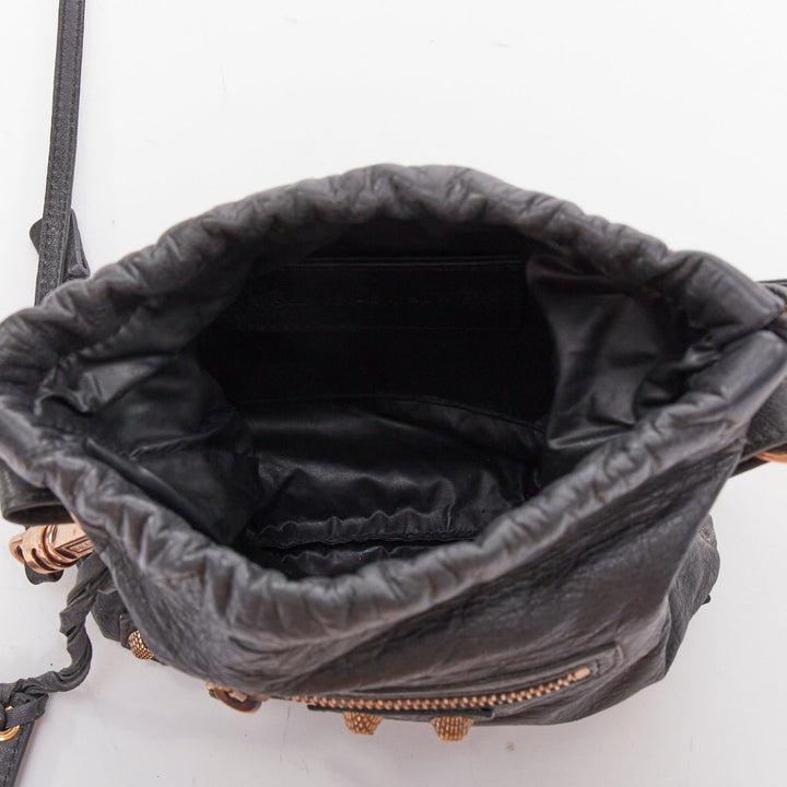 BALENCIAGA Motocross Move On grey leather rose gold hardware crossbody pouch