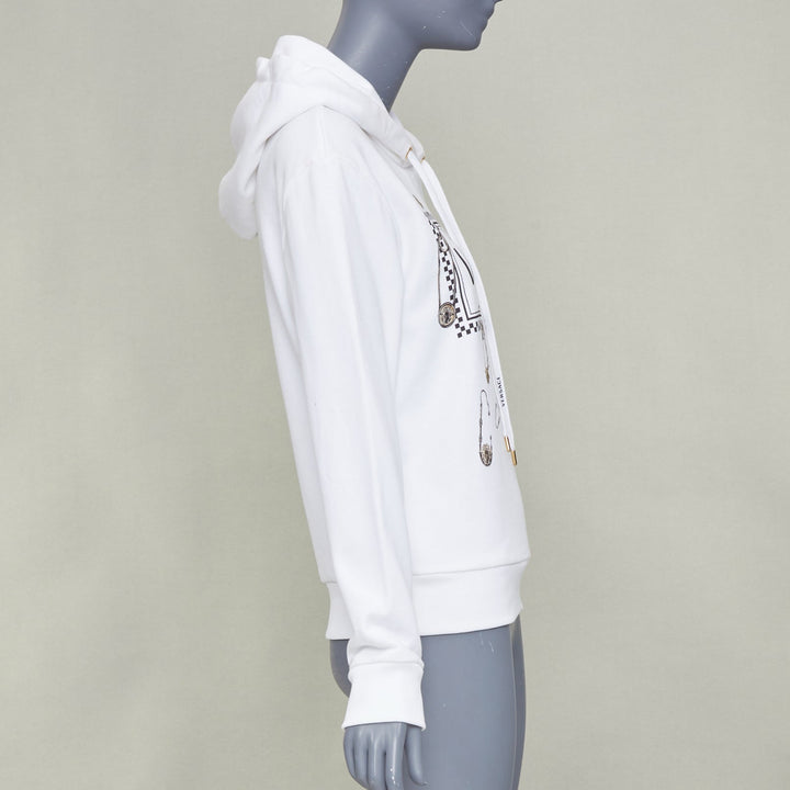 VERSACE 2020 white safety pin 90s vintage logo cotton graphic sweatshirt IT38 XS