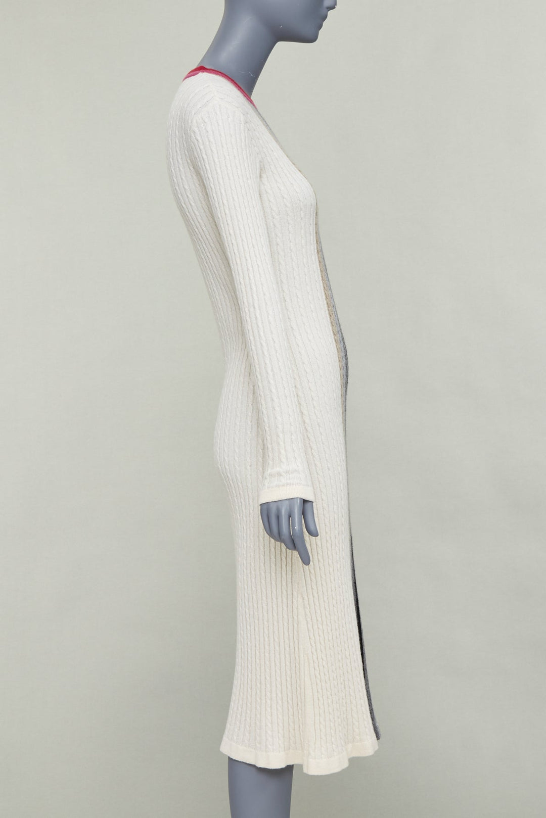 MARCO DE VINCENZO cashmere cream colorblock striped ribbed knit dress FR38 M