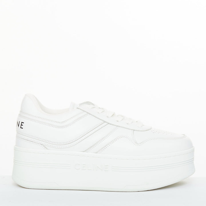 CELINE 2021 Block optic white calfskin leather wedge platform low sneakers EU38