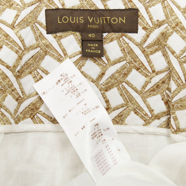 LOUIS VUITTON 2013 tan boucle tweed sequin fringe collar zip front dress FR40 L