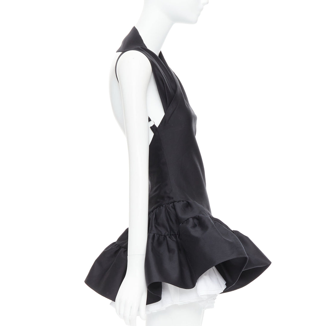 SHUSHU TONG Multilayer Bubble black wool silk puff skirt dress XS