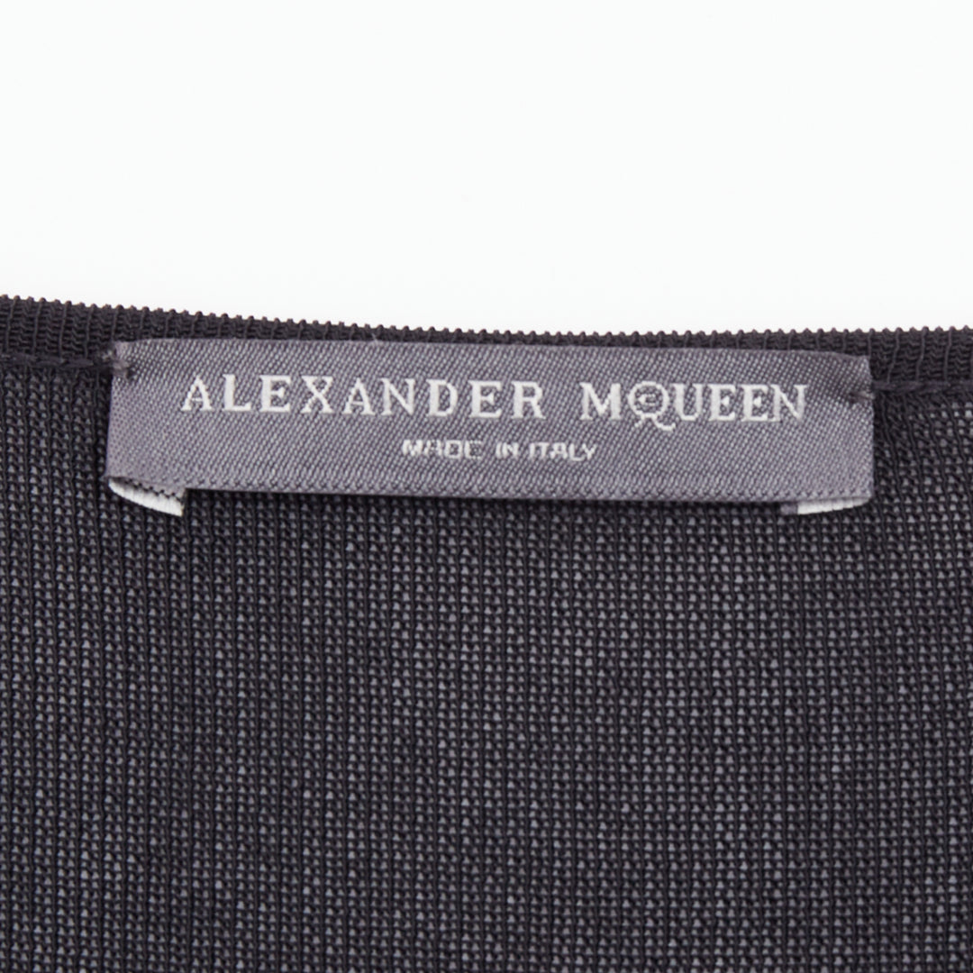 ALEXANDER MCQUEEN black cowl drape neck shoulder pads fitted top