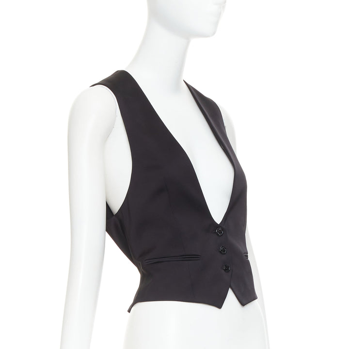 ALEXANDRE VAUTHIER Runway black silky 3 buttons slit pocket waist coat vest