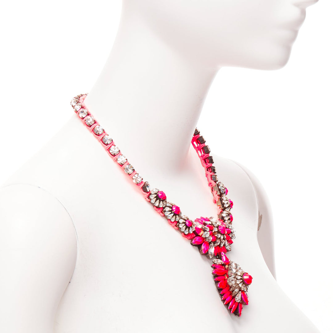 SHOUROUK neon pink clear crystal charm rope chain short necklace