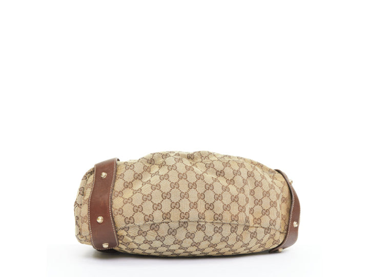 GUCCI Pelham Vintage beige GG monogram canvas brown braided handle boho bag