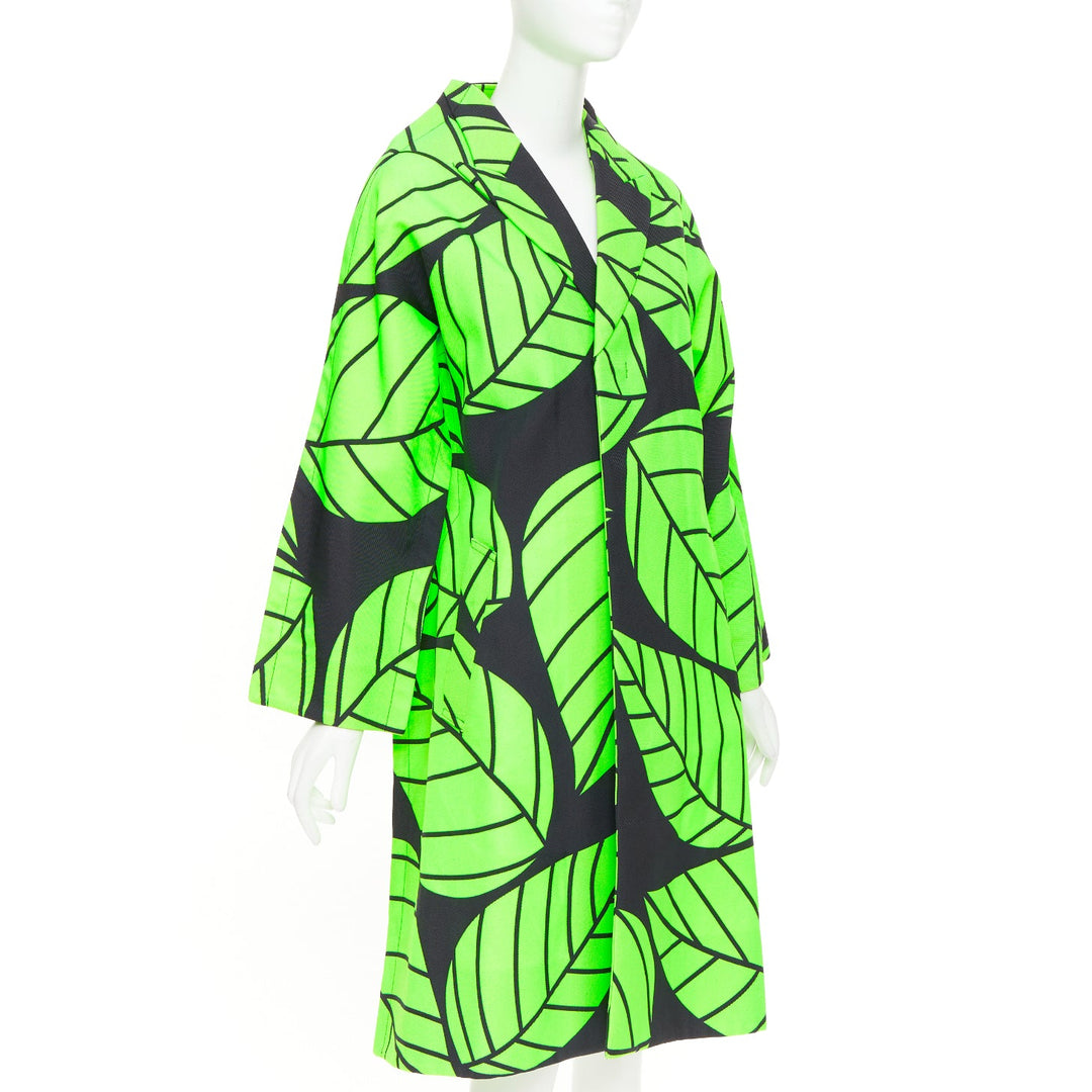 COMME DES GARCONS 2022 black green leaf 2D oversized structured canvas coat S