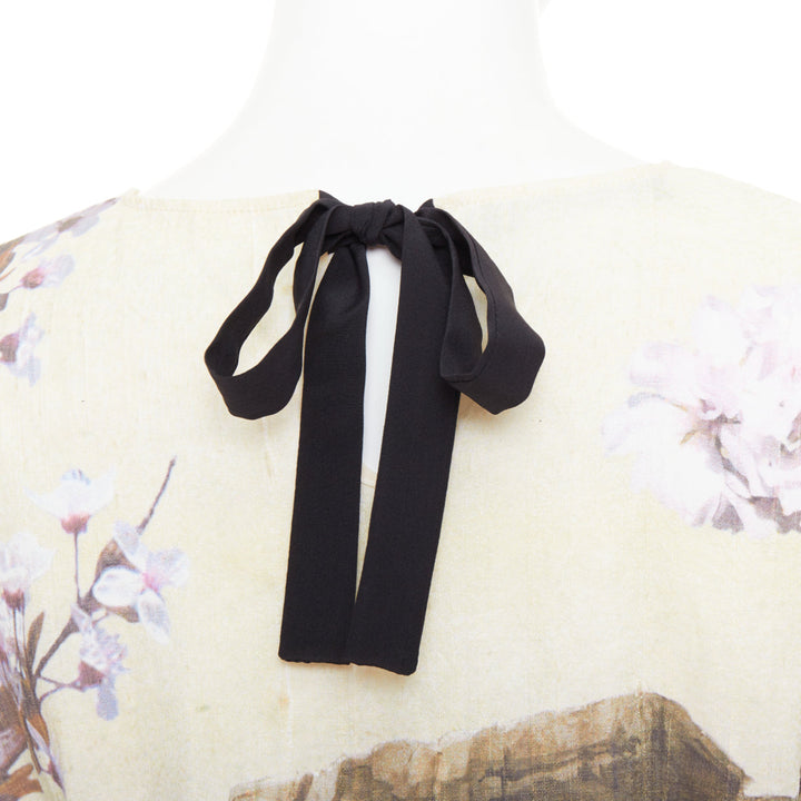 DOLCE GABBANA 100% silk cream purple Rome Ruins floral print boxy top IT38 XS