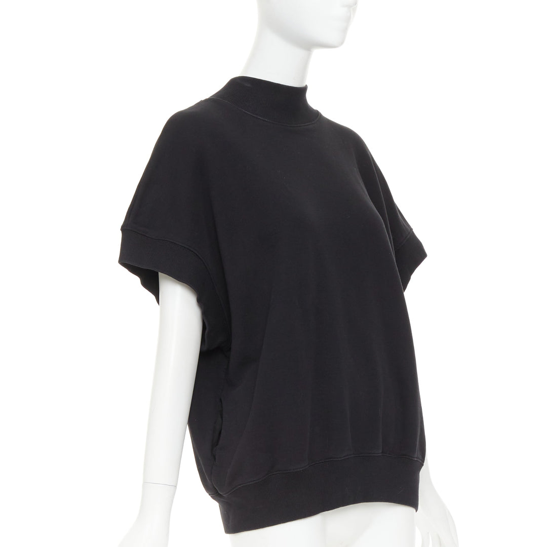 DRIES VAN NOTEN black cotton mock neck dolman short sleeves boxy sweatshirt XS