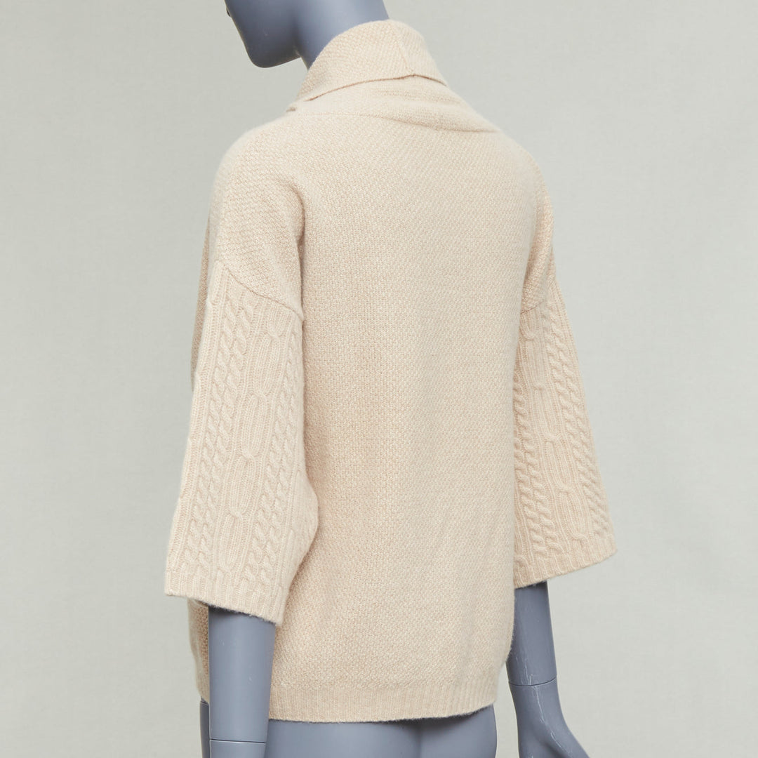 MAX MARA beige virgin wool cashmere cable knit sleeve sweater S