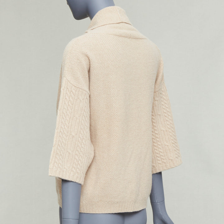 MAX MARA beige virgin wool cashmere cable knit sleeve sweater S