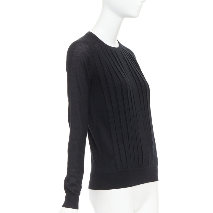 HERMES 100% cashmere black accordion pleated front raglan sweater FR34 XS
