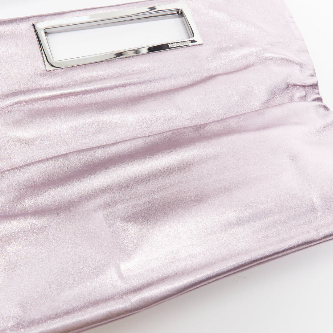 YVES SAINT LAURENT Vintage pink metallic leather foldover clutch bag