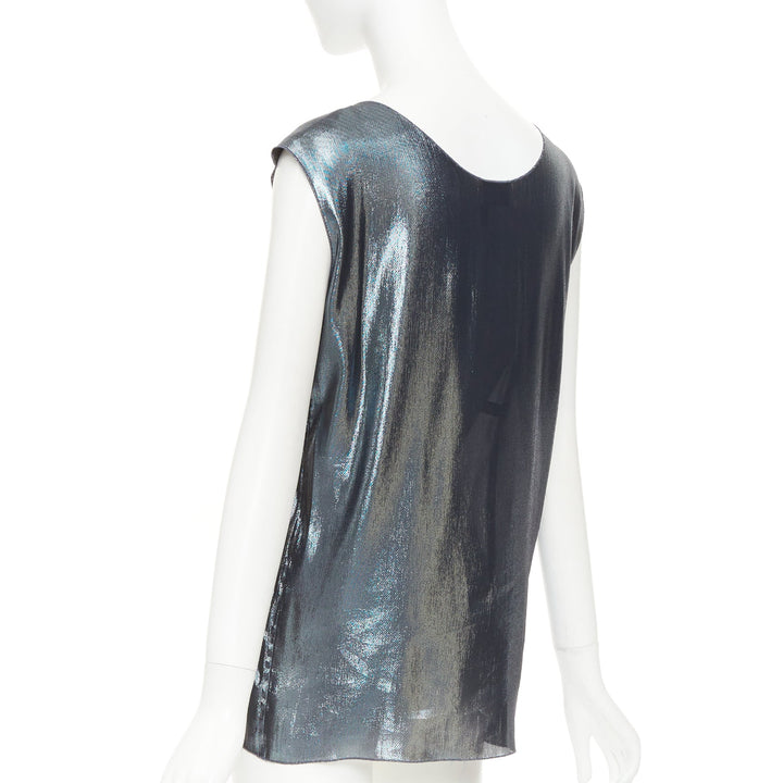 LANVIN 2014 Runway I Am Addicted To Gloss metallic green silver silk lame vest S