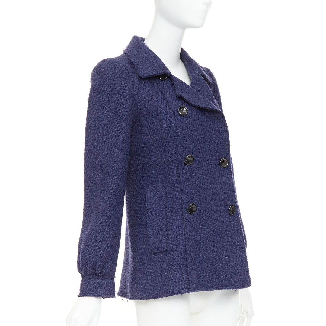 MARC JACOBS navy wool tweed black buttons double breasted short coat  US2 XXS